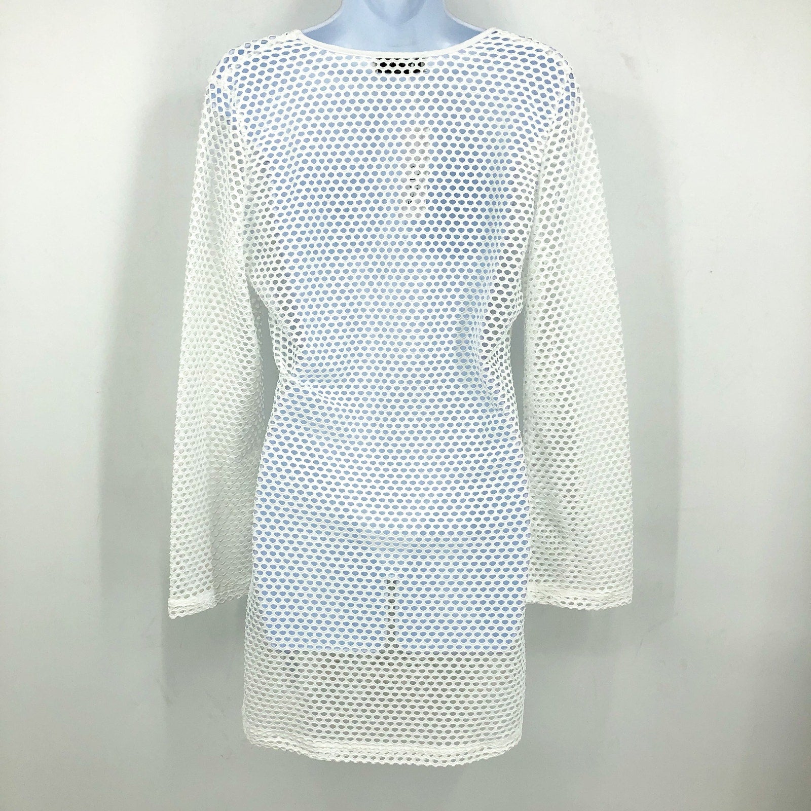 SEAFOLLY Women's Mesh Effect Swim Cover Up US 6 Small White Long Sleeve NWT