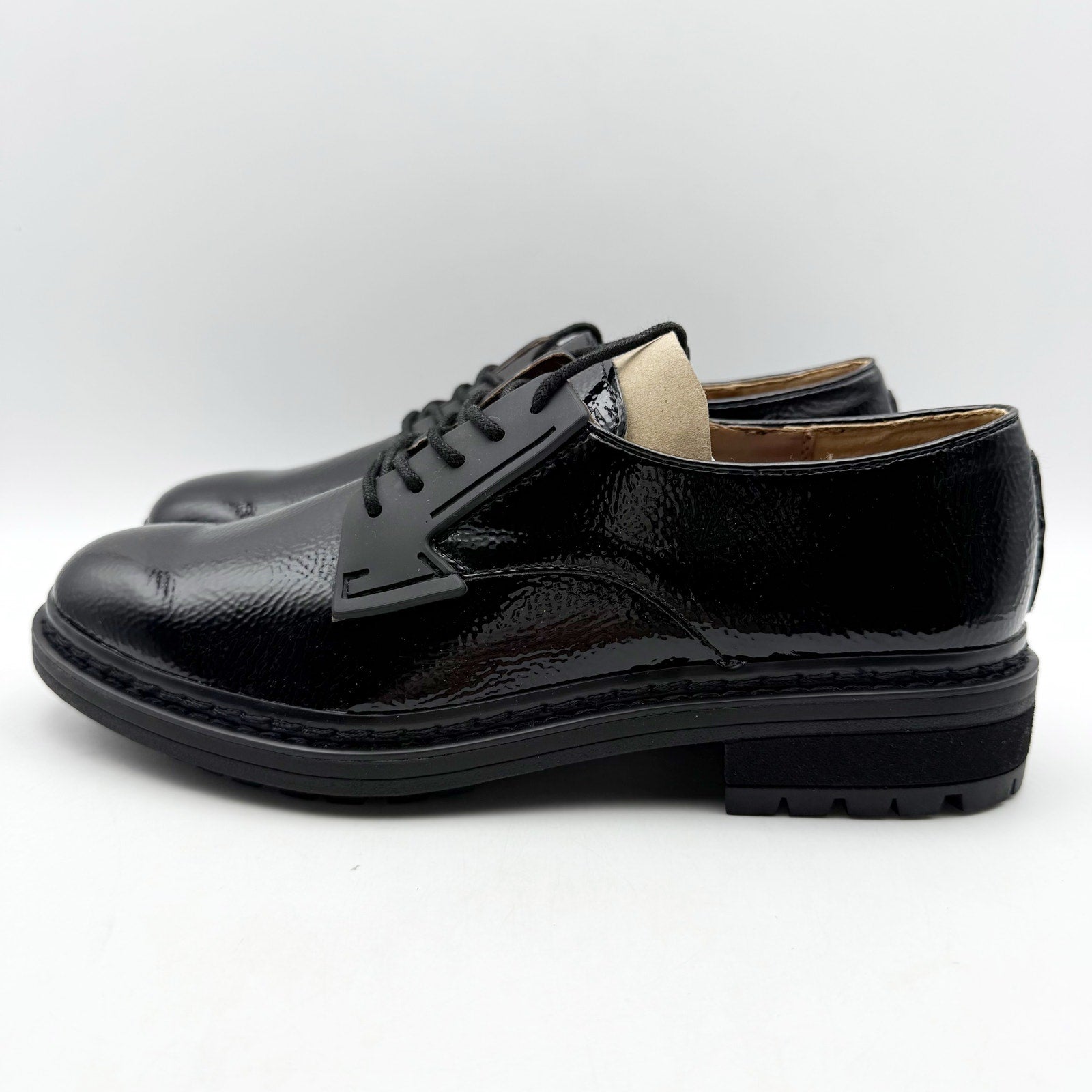 Franco Sarto Womens Sendra Lug Sole Derby Shoes US 7.5 M EU 37.5 Black NIB