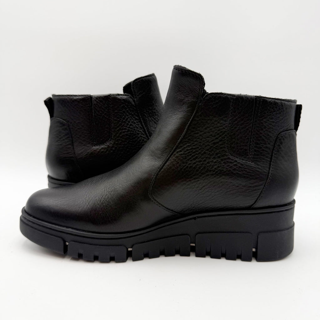 Vionic Womens Uptown Sur Ankle Boots Size 7 EU 37 Black Leather Wedge NIB