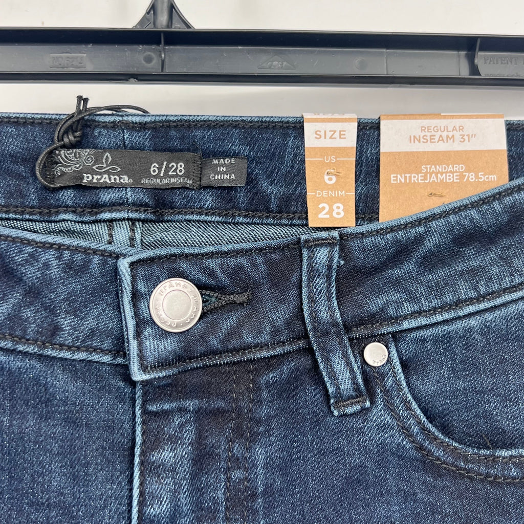 Prana Womens Sienna Skinny Jeans 28x31 US 6 Deep Blue Stretch Denim Mid Rise NWT