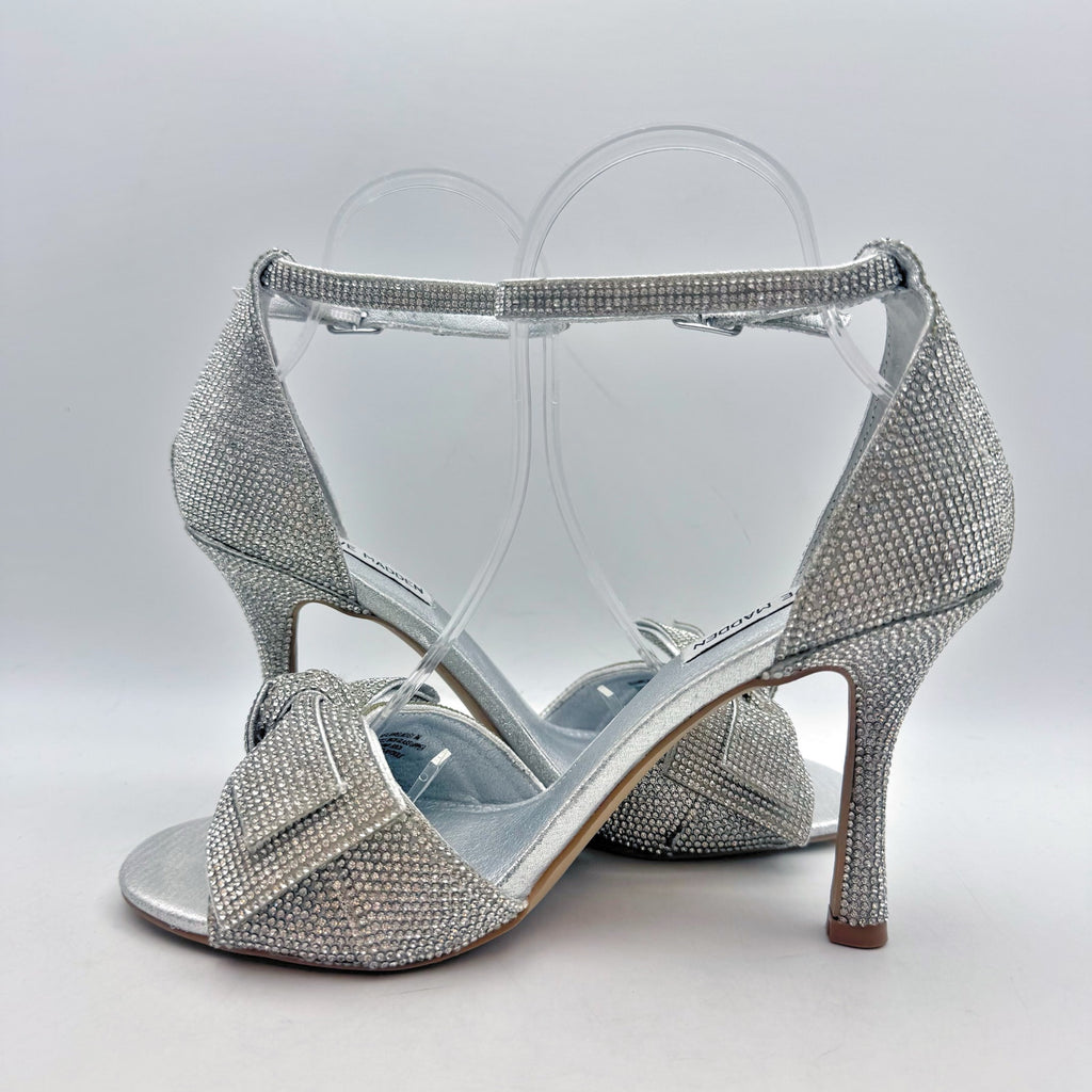 Steve Madden Womens Realm Heeled Sandals US 9 M Silver Rhinestone NWOB