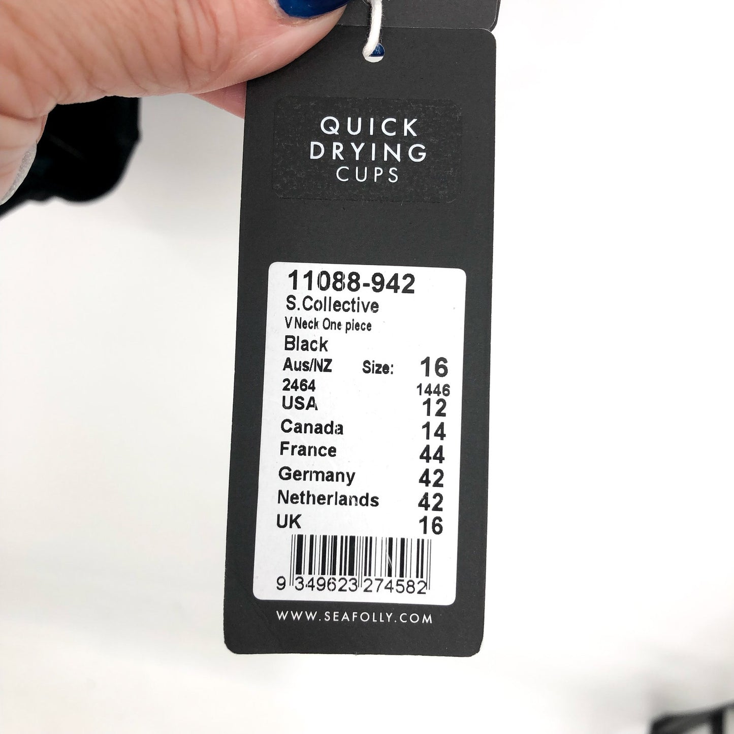 SEAFOLLY COLLECTIVE Women's V Neck One Piece Swimsuit Size 12 Black