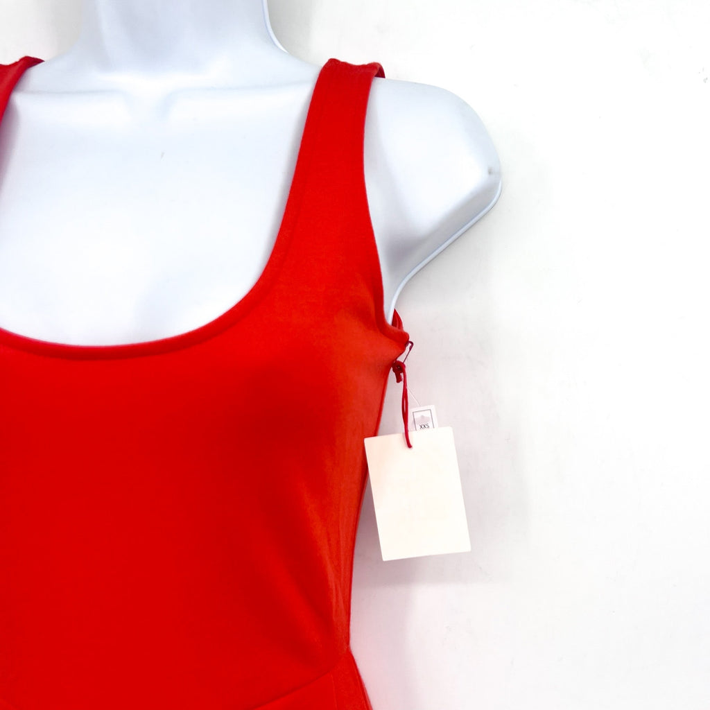 OPEN EDIT Women's Scoop Neck Midi Tank Dress XXS Orange Sleeveless Bodycon NWT