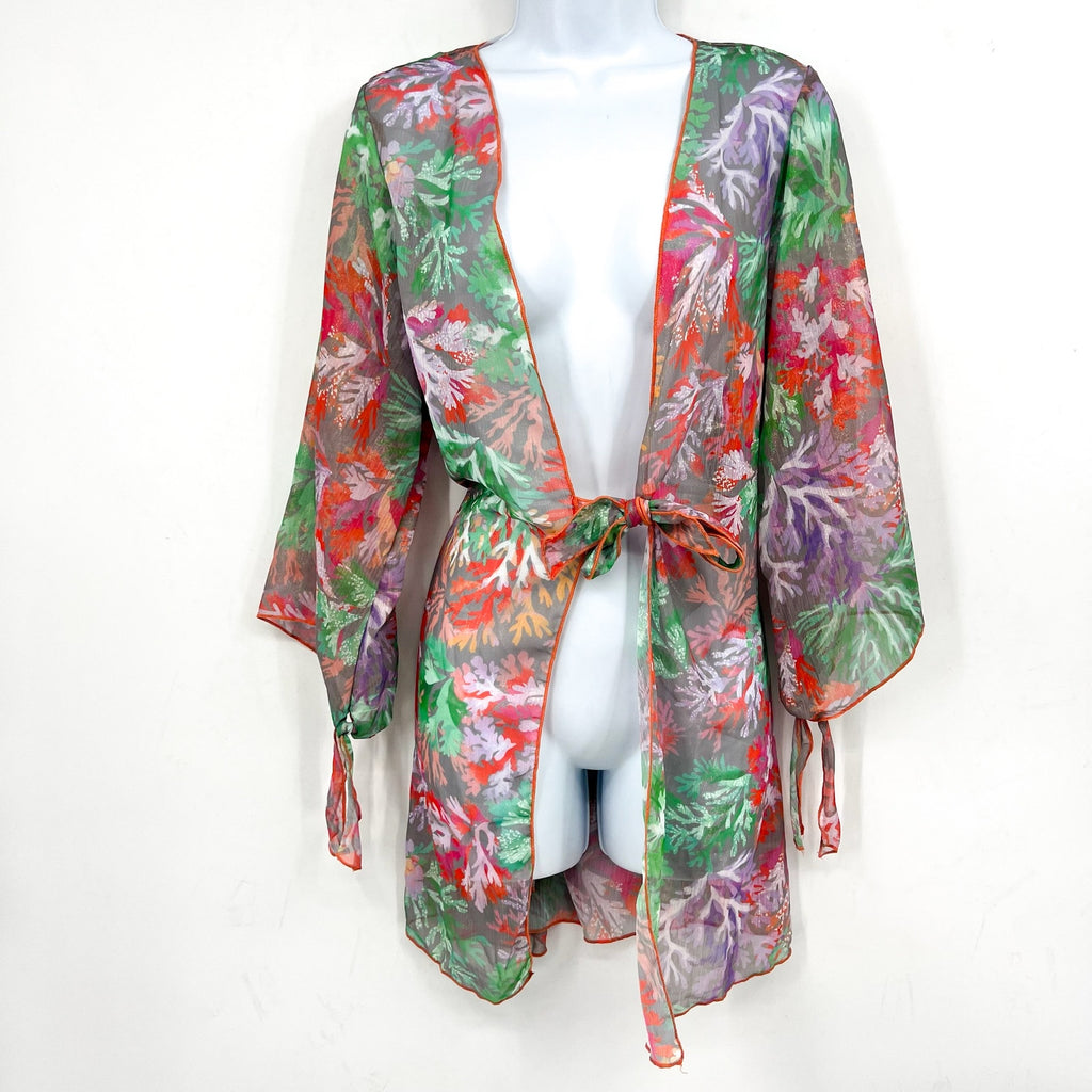 BECCA Women's Coral Reef Swim Cover Up M- L Pink Multi Sheer Chiffon Tunic NWT