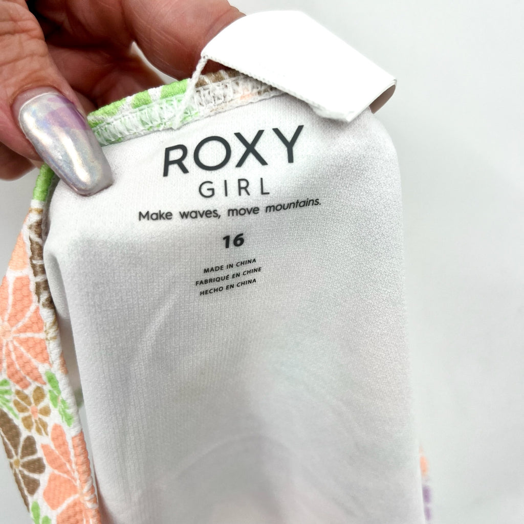 ROXY Girl's All About Sol Cropped Bikini Set Size 16 Pink Pastel Floral NWT