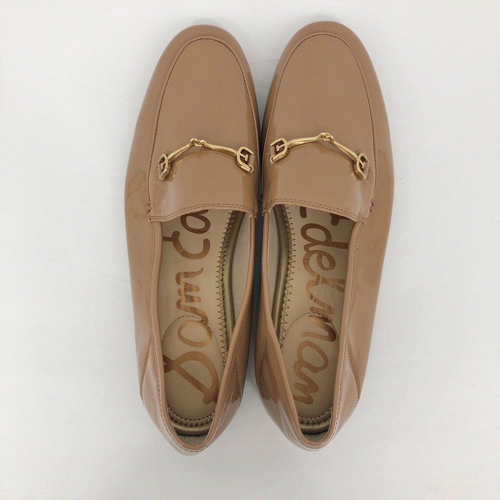 SAM EDELMAN Womens Loraine Loafers Size 7.5 Wide Beige Patent Leather NIB