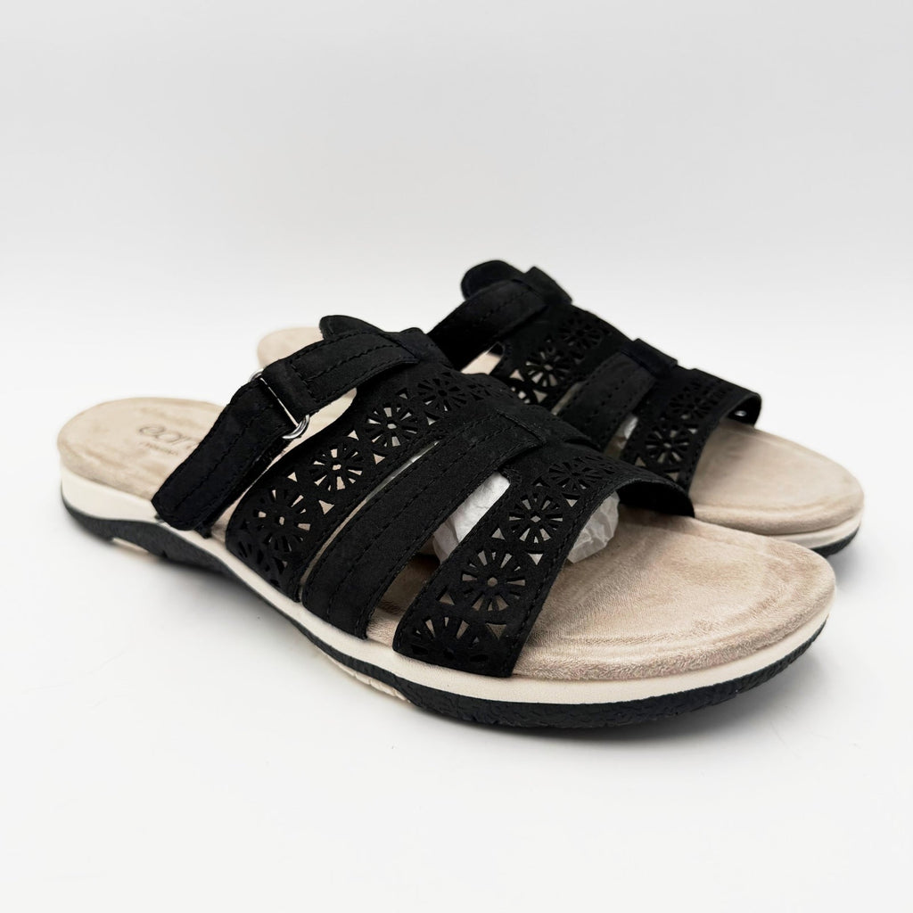 Earth Origins Womens Sinci Slide Sandals Size 9.5 Black Laser Cut Comfort NWOB