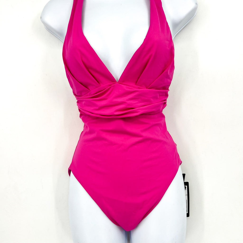 SEAFOLLY COLLECTIVE Cross Back One Piece Size 8 Hot Pink Plunge Neck NWT