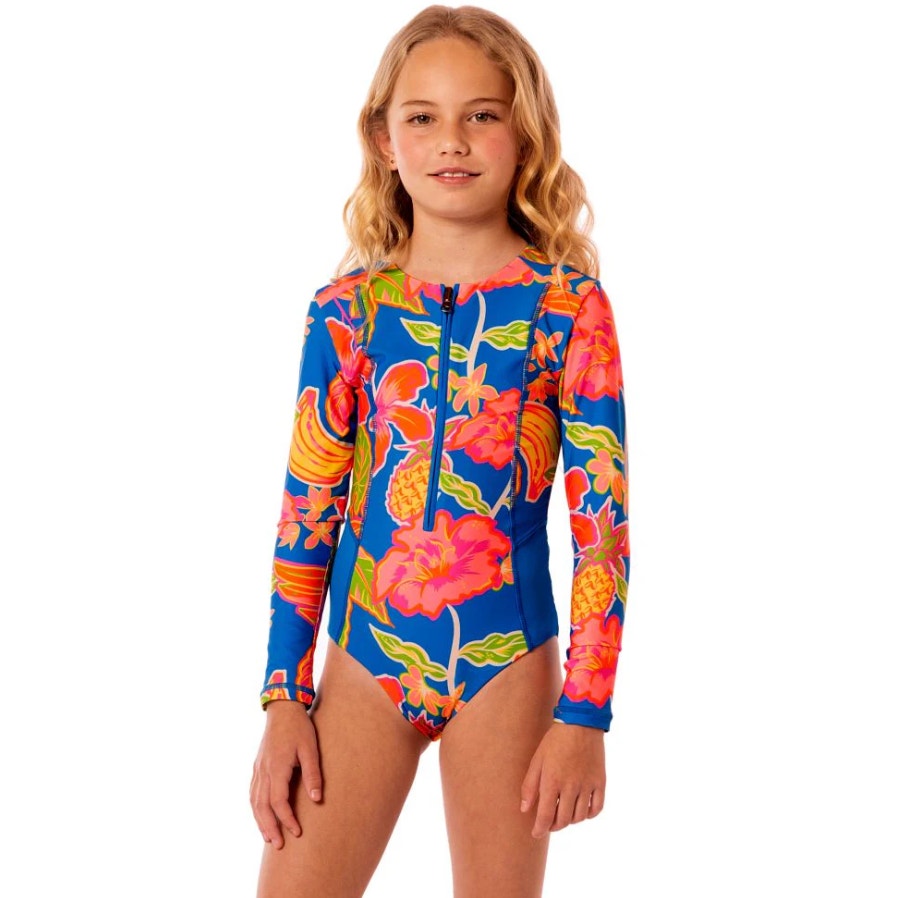MAAJI Girl Miku One Piece Swimsuit Size 12 Blue Pink Fruit Punch Long Sleeve NWT