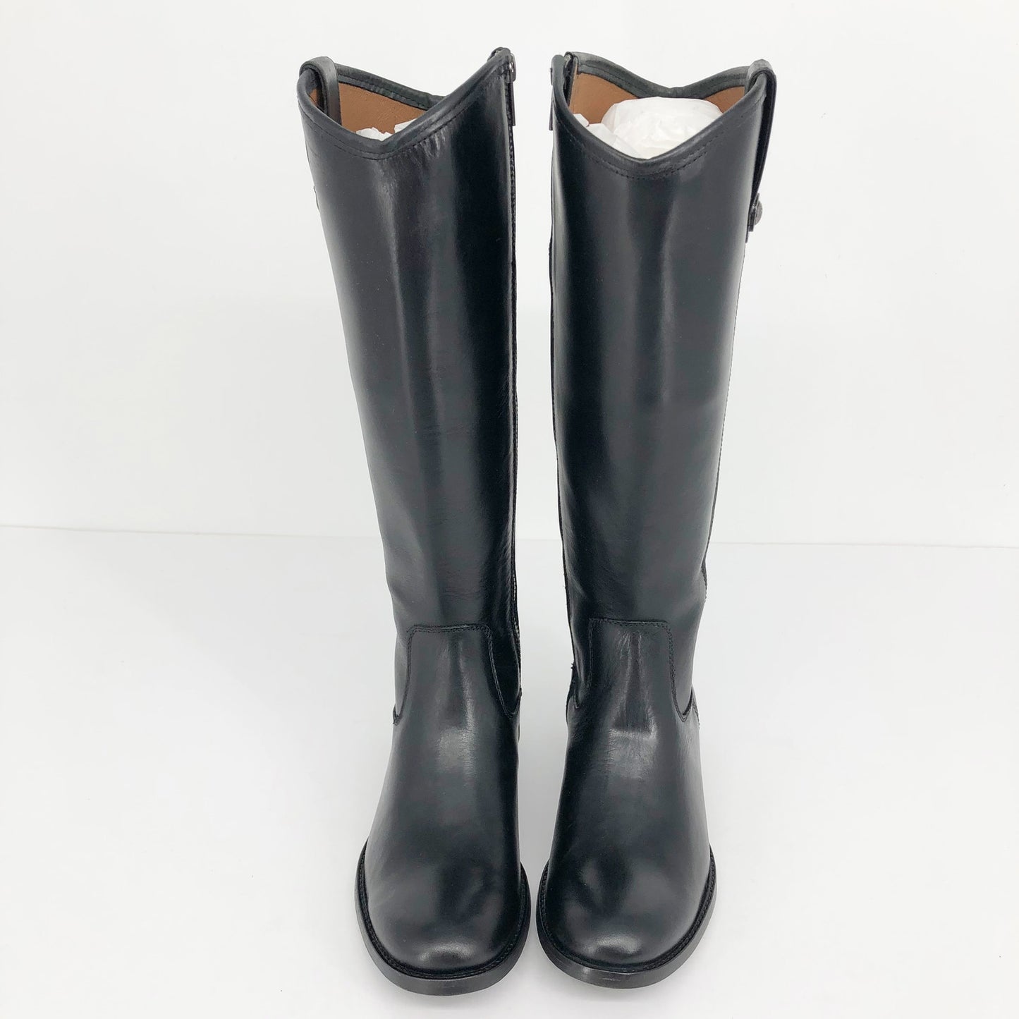 FRYE Women's Melissa Riding Boots Sz 6 Black Leather Button Inside Zip Tall NIB