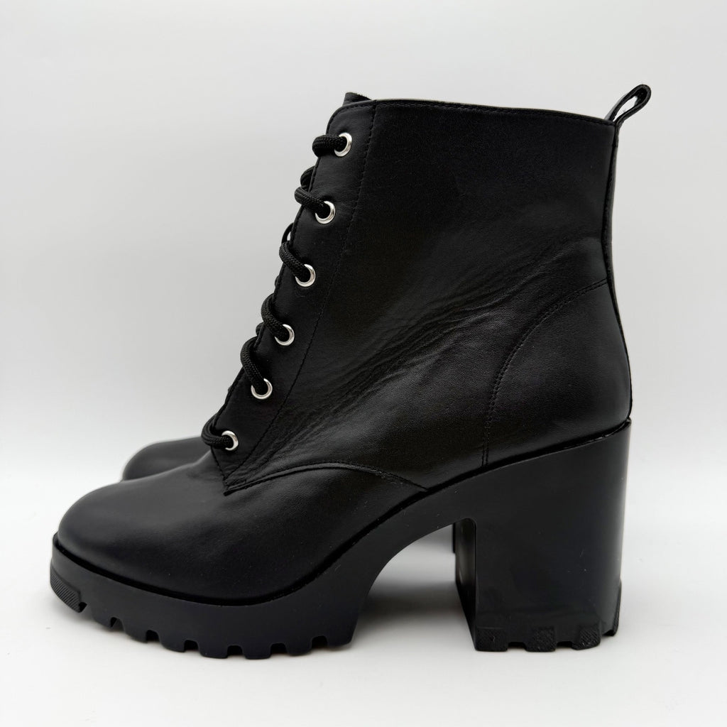 BP. Womens Masson Heeled Booties Size 8.5 M Black Leather Lace Up NWOB