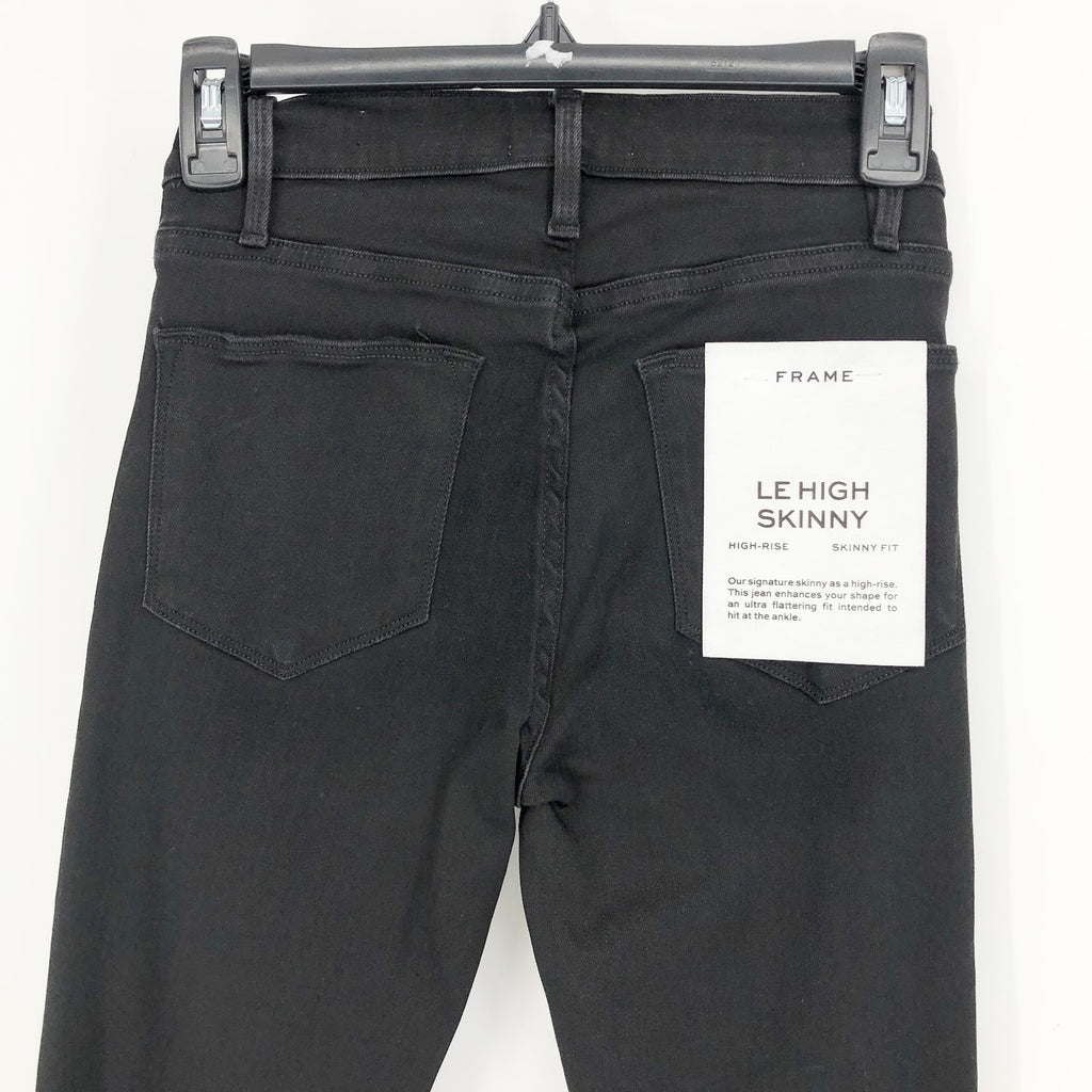 FRAME Womens Le High Skinny Jeans Size 25 US 2 Brisbane Black Raw Hem NWT