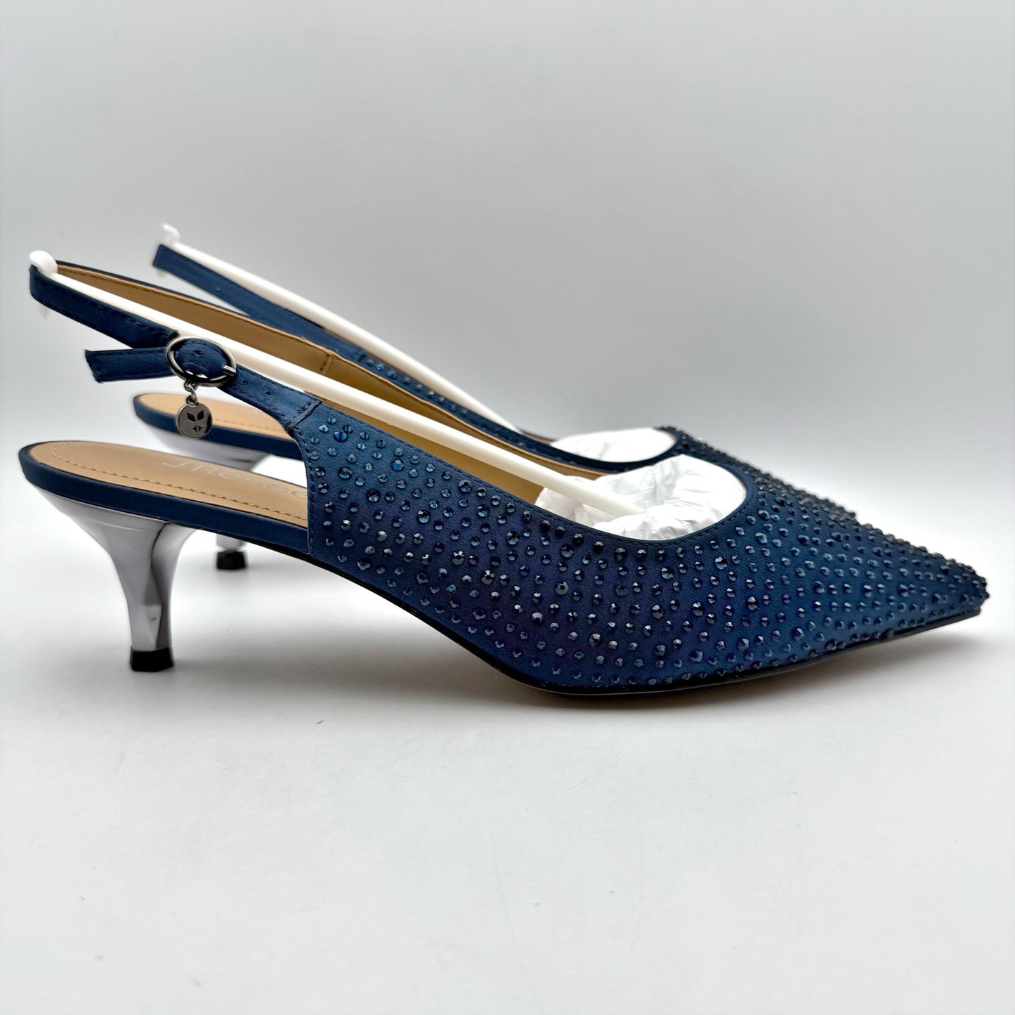 J. Renee Womens Ferryanne Kitten Heel US 12 Wide Navy Rhinestone NIB