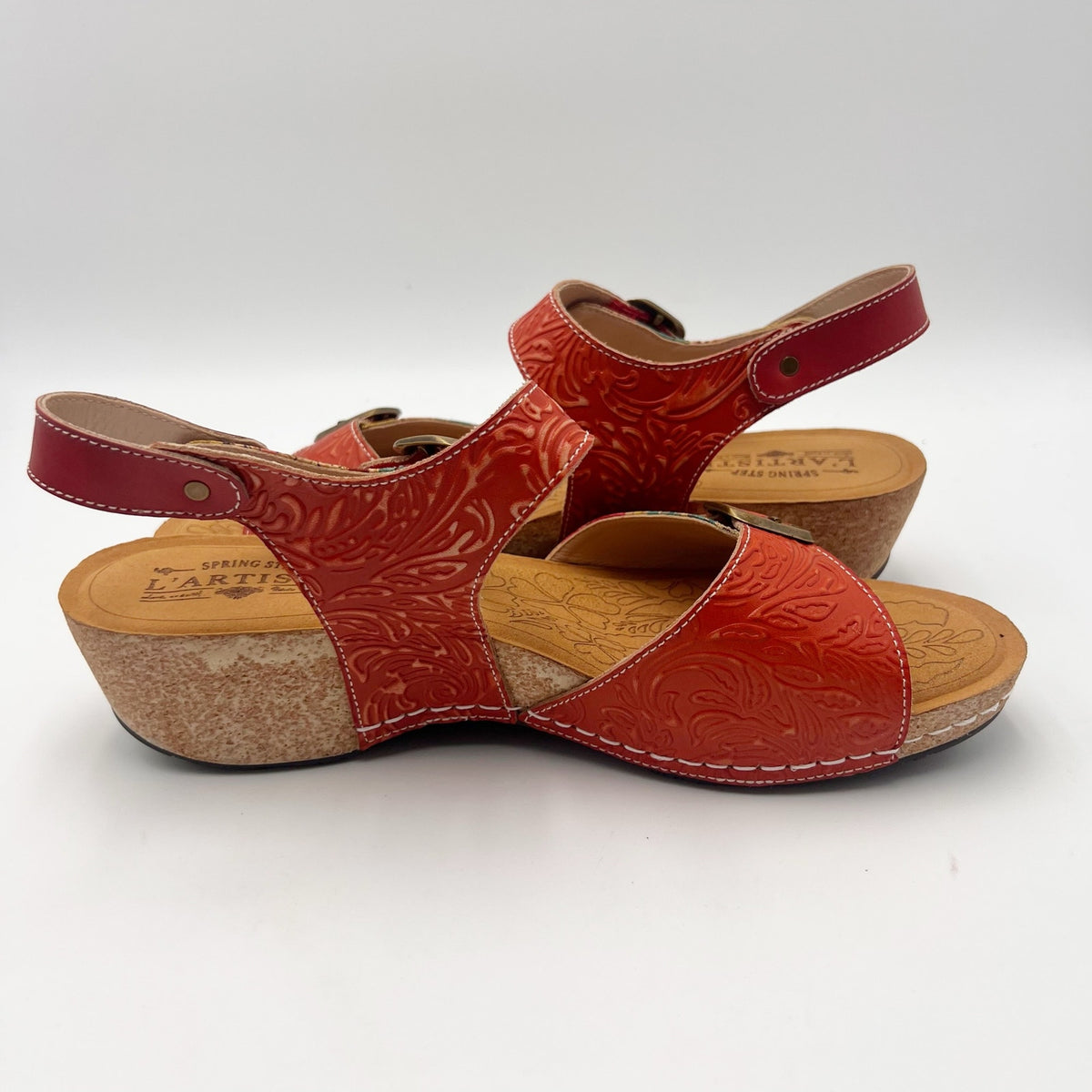 L'Artiste Womens Osuna Wedge Sandals EU 42 US 11 Red Leather NIB