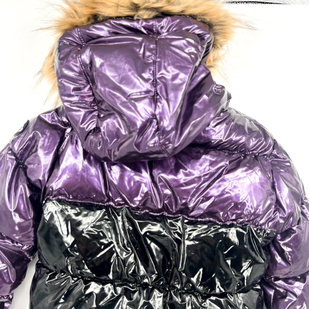APPAMAN Girls' Kyla Puffer Coat Size 12 Purple Black Faux Fur Trim Hood NWT