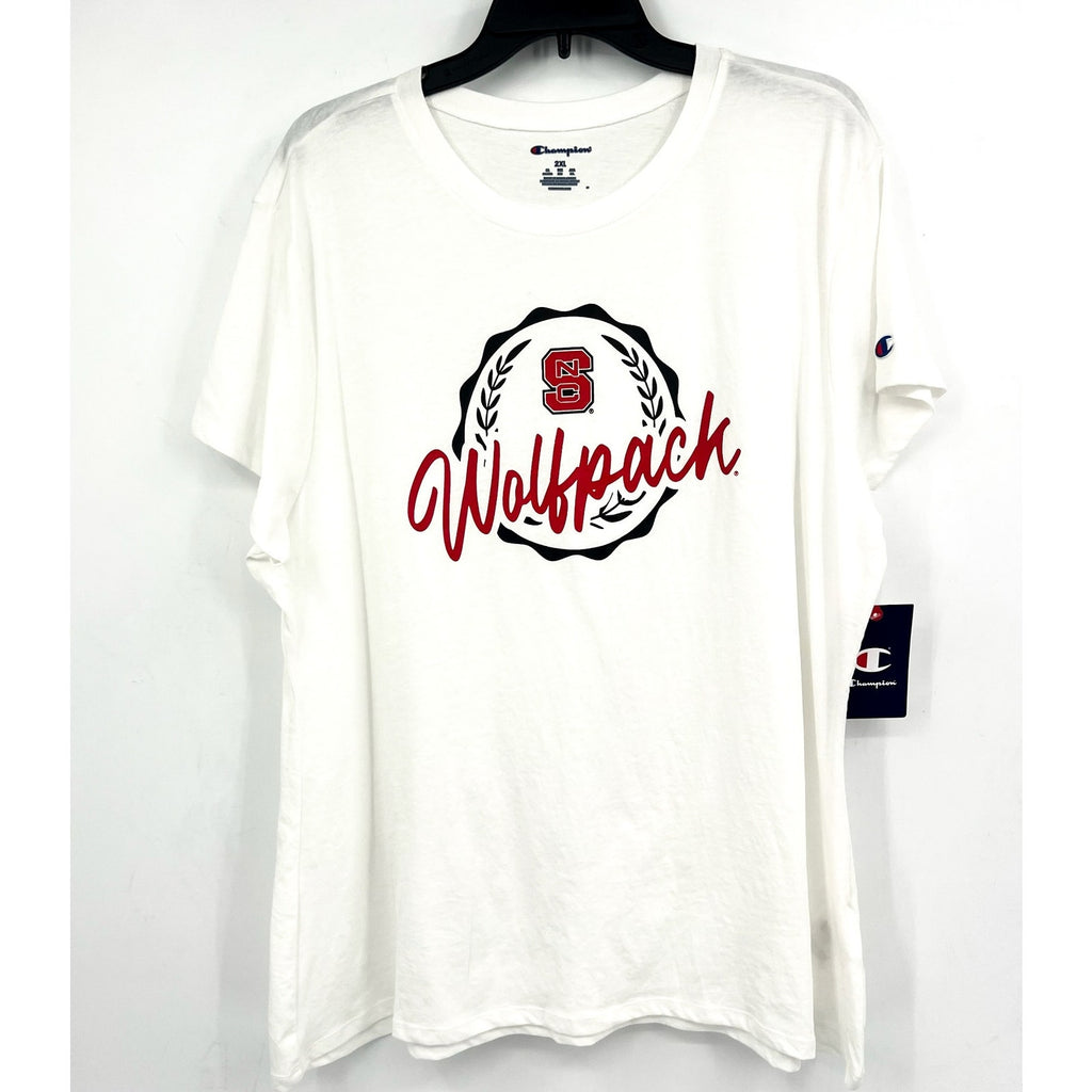 CHAMPION Womens N Carolina State Wolfpack T-shirt XXL White Red Short Sleeve NWT