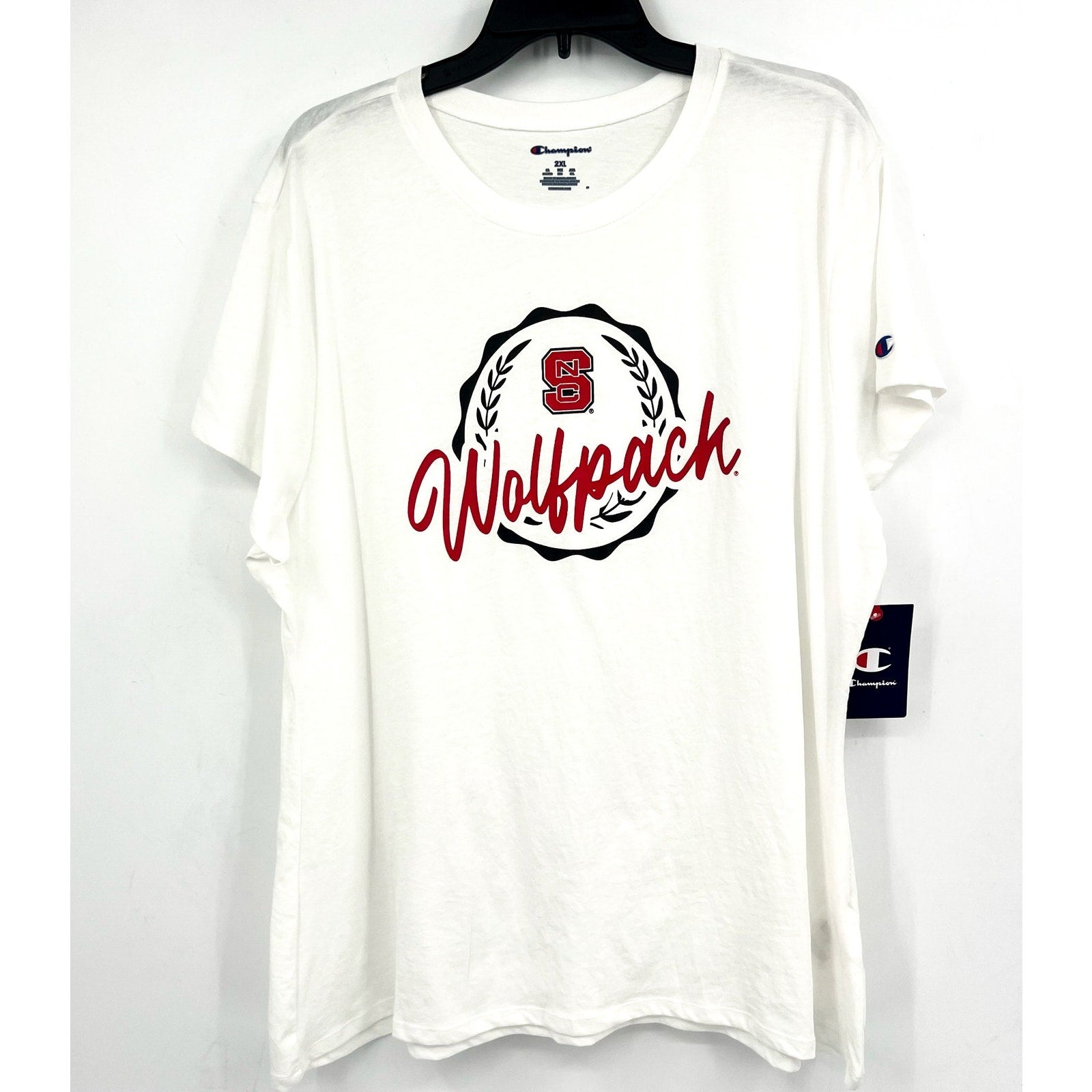 CHAMPION Womens N Carolina State Wolfpack T-shirt XXL White Red Short Sleeve NWT