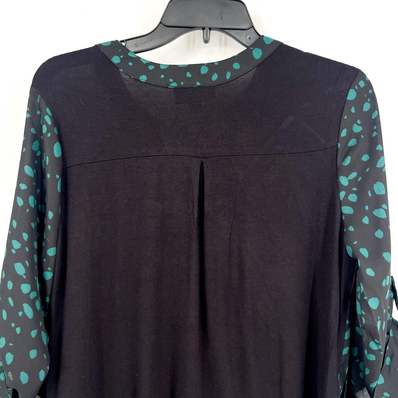 FORTUNE + IVY Womens Tulsa Mixed Material Blouse Small Black Green Abstract NWOT
