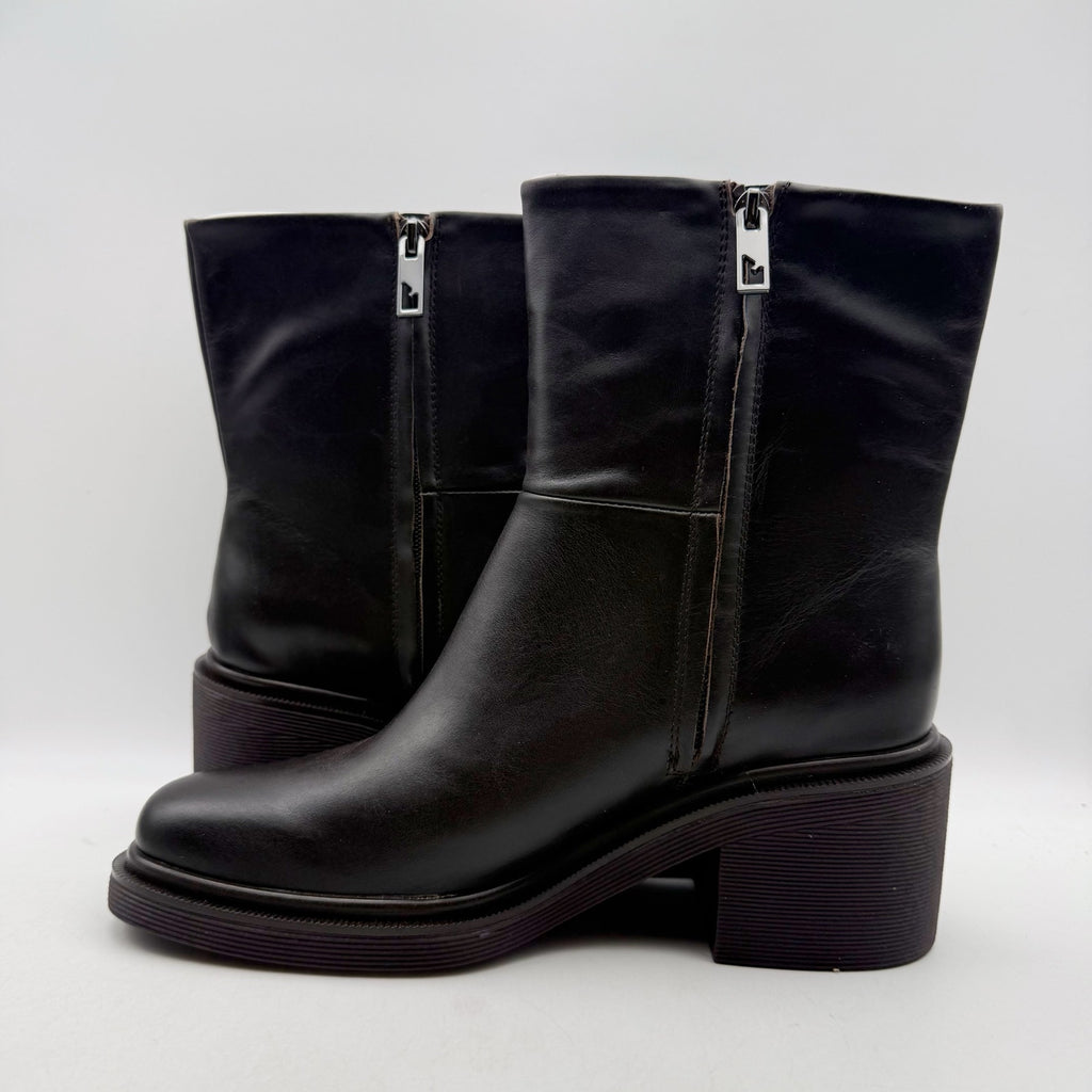 Franco Sarto Womens Kyra Heeled Boots US 9 Black Leather NWOB