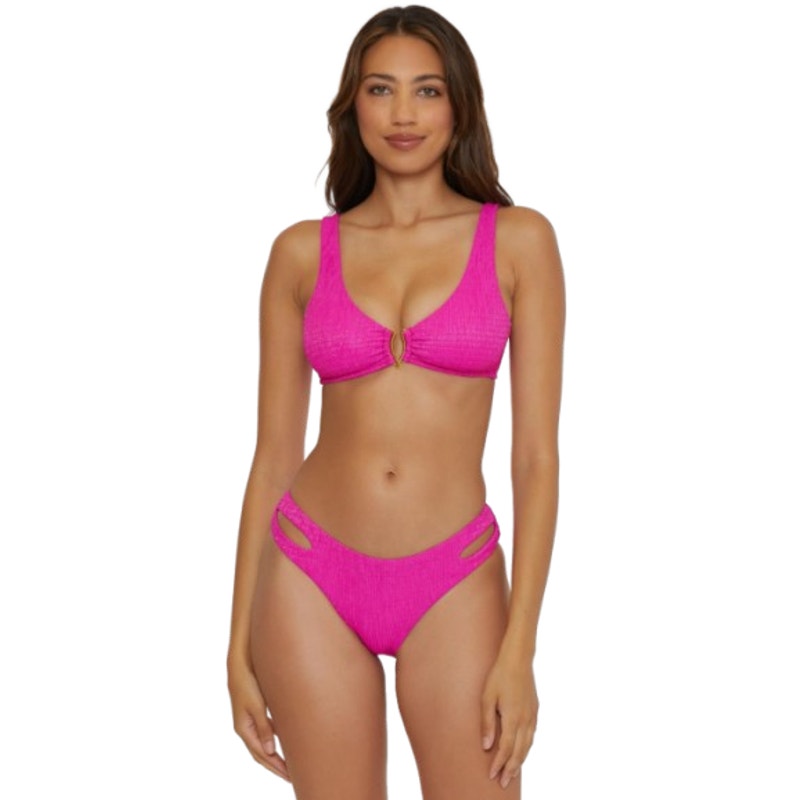 BECCA Women's Luminous Hipster Bikini Bottom Small Vivid Pink Cut Out Swim NWT