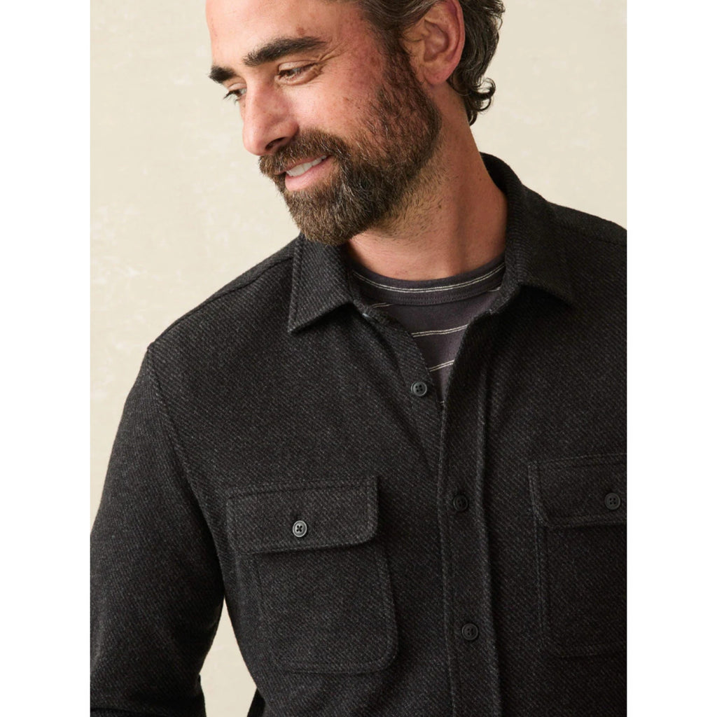 FAHERTY Mens Legend Sweater Shirt Medium Heathered Black Twill Long Sleeve NWT
