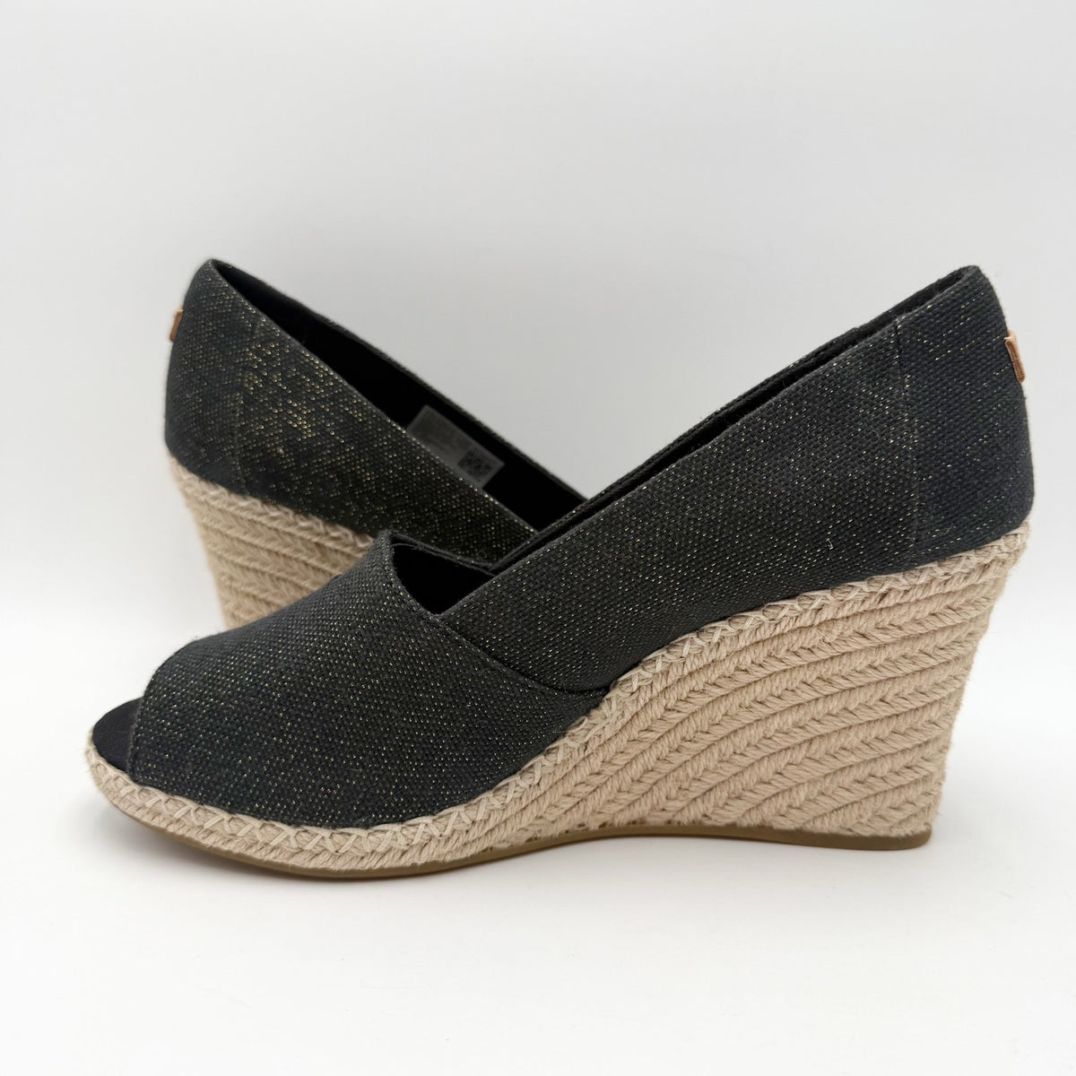 Toms Womens Michelle Wedge Sandals Size 8.5 EU 39 Black Cotton Espadrille NWOB