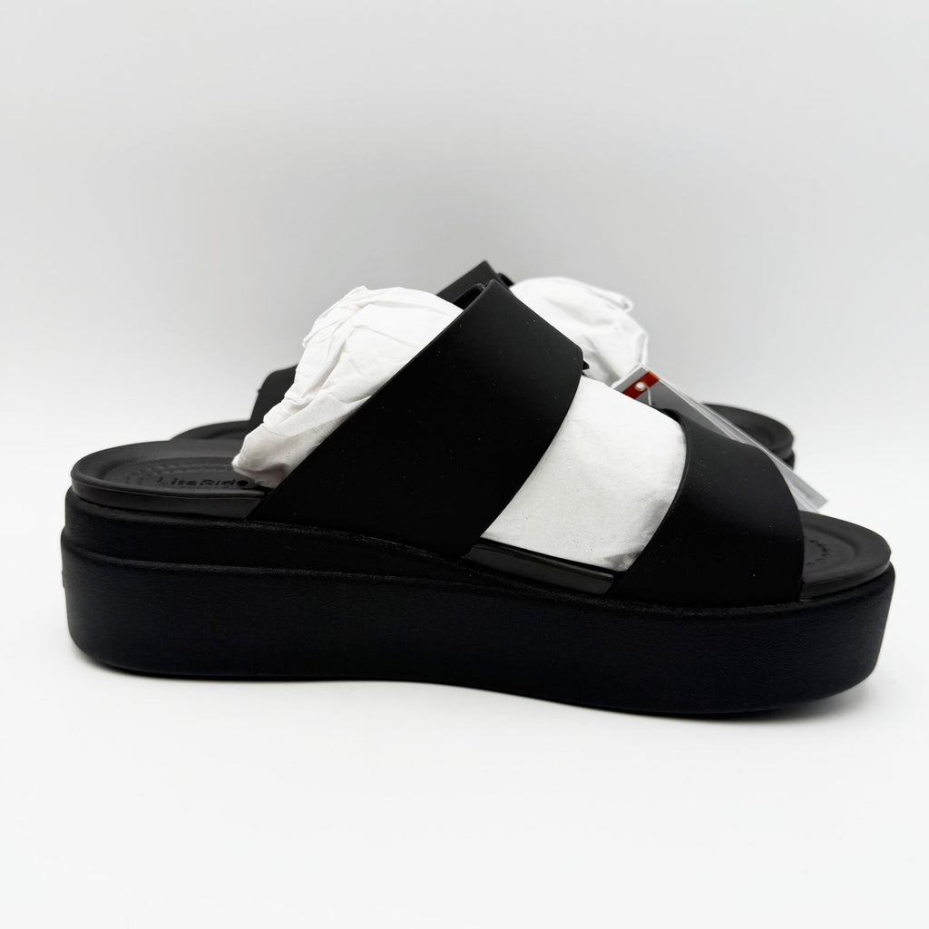 Crocs Womens Brooklyn Buckle Low Wedge Sandals Size 7 EU 37-38 Black NWT