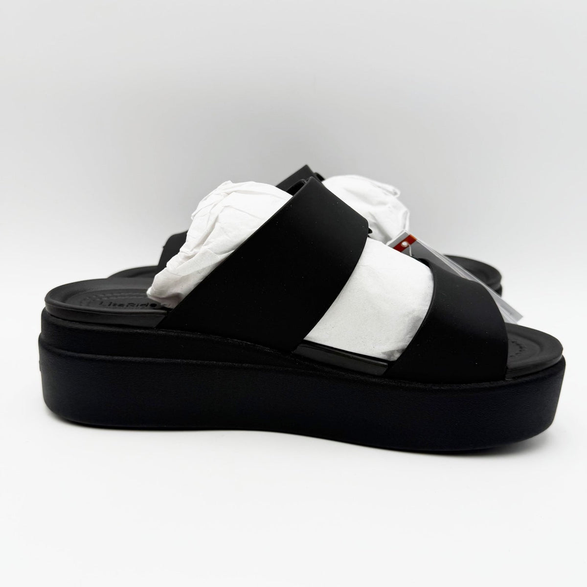Crocs Womens Brooklyn Buckle Low Wedge Sandals Size 7 EU 37-38 Black NWT