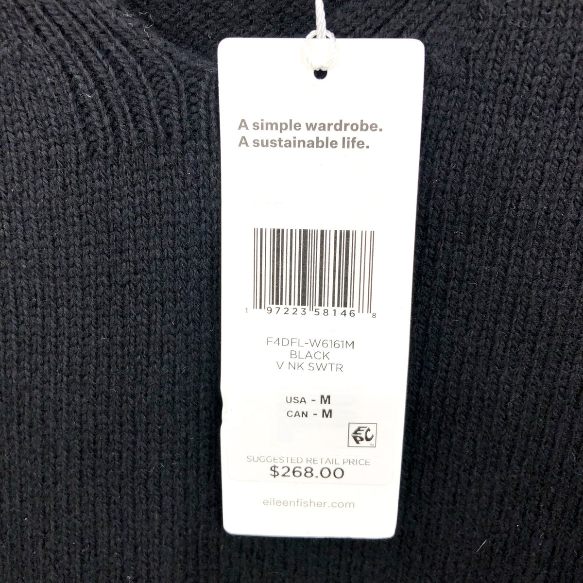 EILEEN FISHER Women's V-Neck Sweater Medium Black Cotton Cashmere NWT
