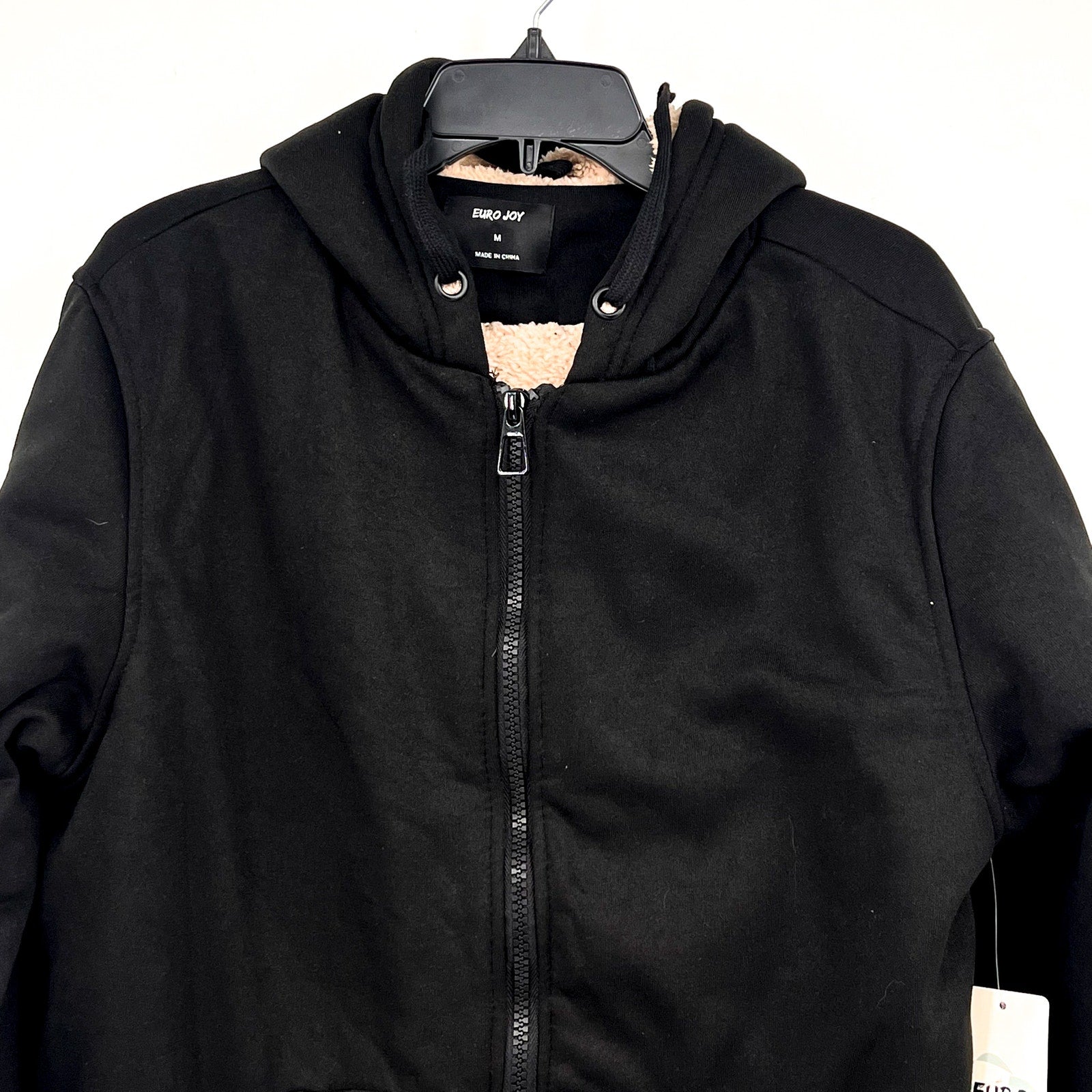 EURO JOY Womens Fleece Lined Hoodie Medium Black Sweatshirt Full Zip NWT