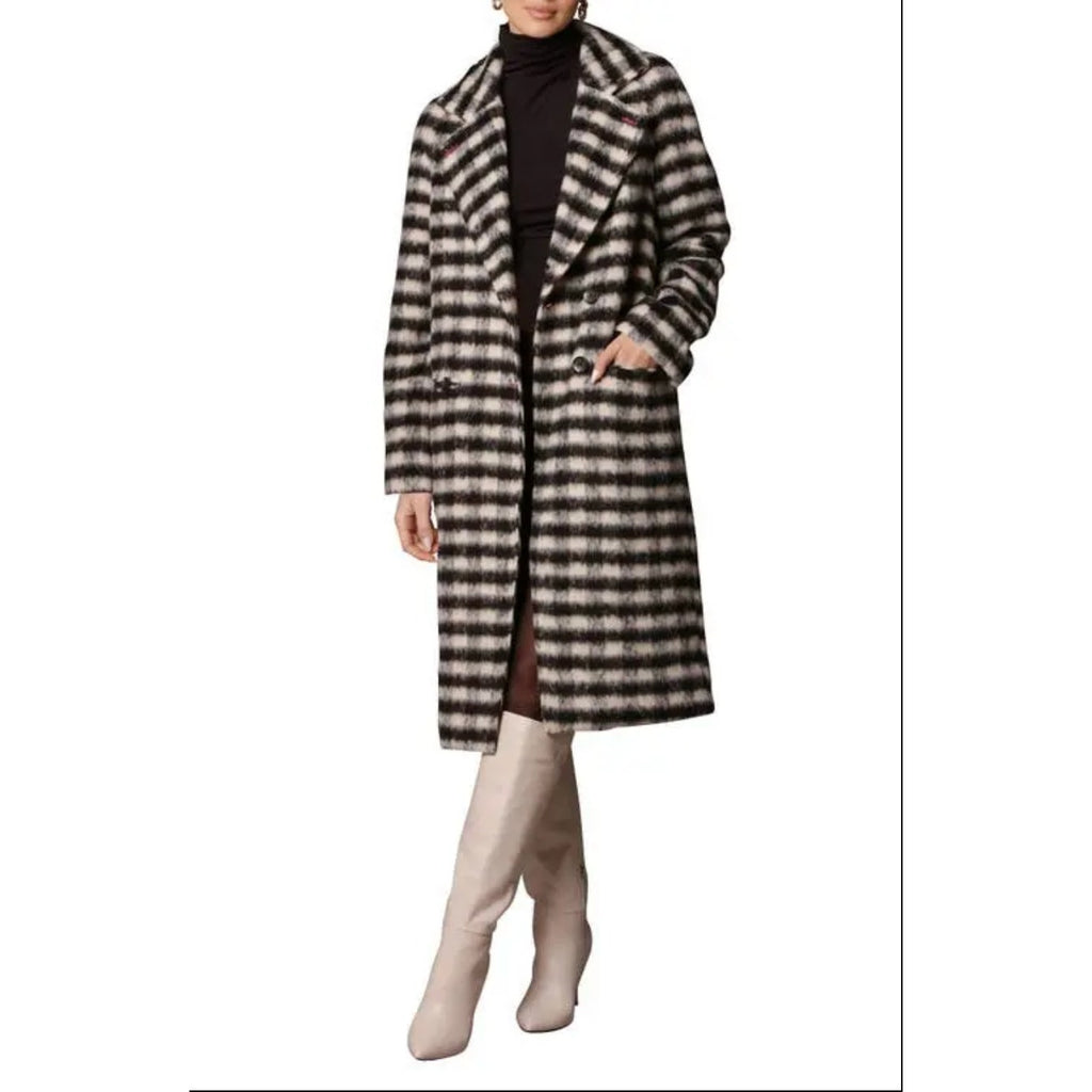AVEC LES FILLES Womens Relaxed Walking Coat Large Black White Houndstooth NWT