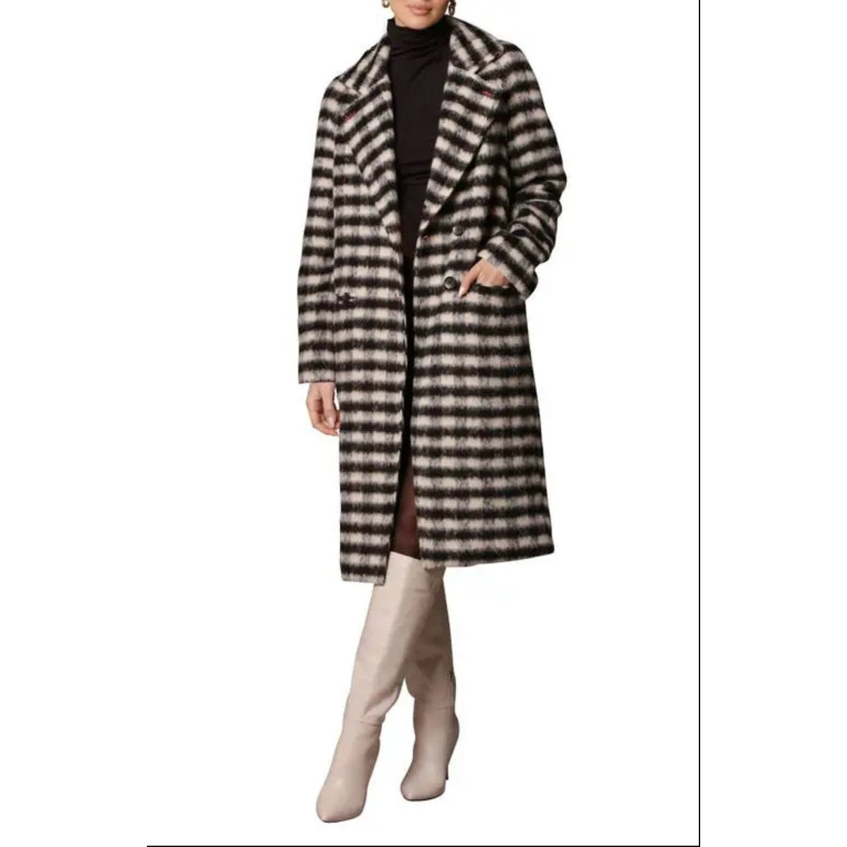AVEC LES FILLES Womens Relaxed Walking Coat Large Black White Houndstooth NWT