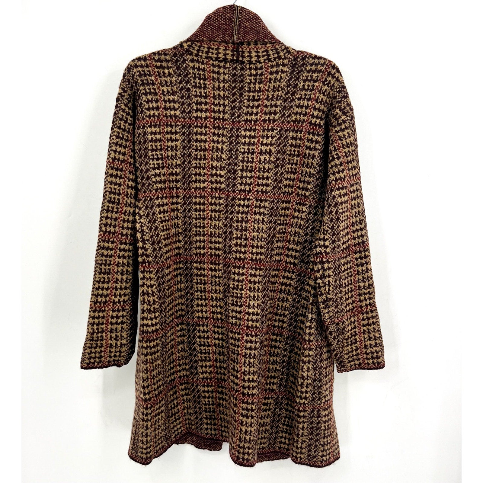 LETY & ME Womens Longline Knit Coatigan Small Burgundy Red Multi NWT