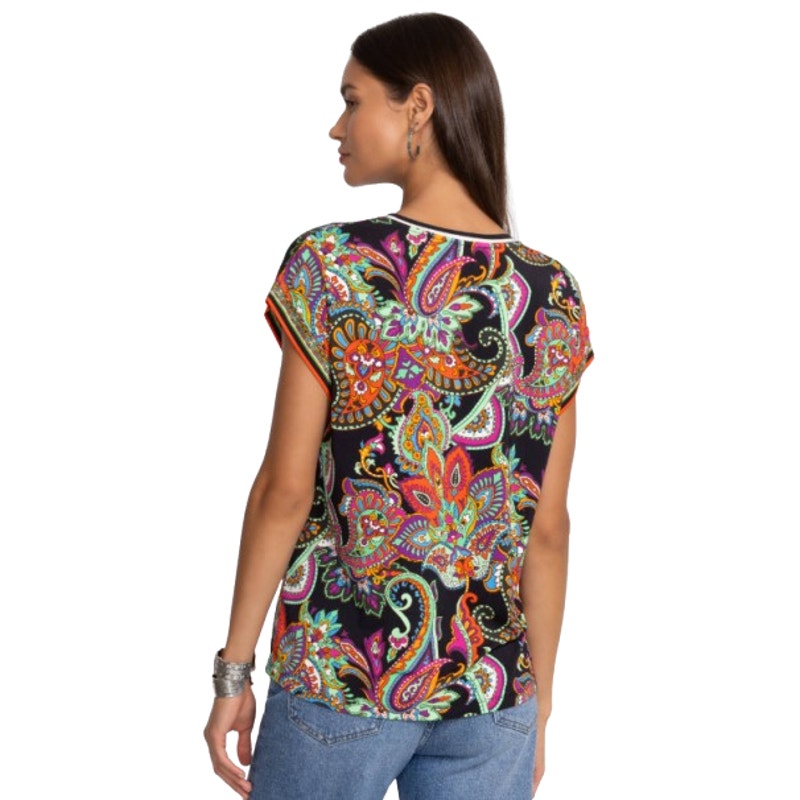 JOHNNY WAS Women's The Janie Favorite Relaxed Tee Medium Black Multi Print NWT