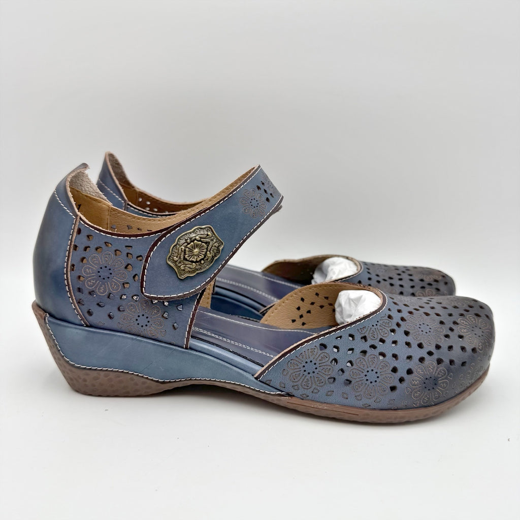 L'Artiste Womens Americana Sandals EU 41 US 9.5-10 Navy Blue Leather NIB