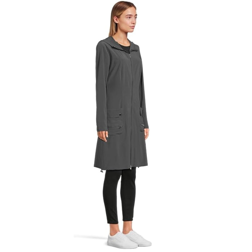 WEARABLE XCVI Active Rufino Stretch Jacket Dress Large Charcoal Grey Hooded NWT