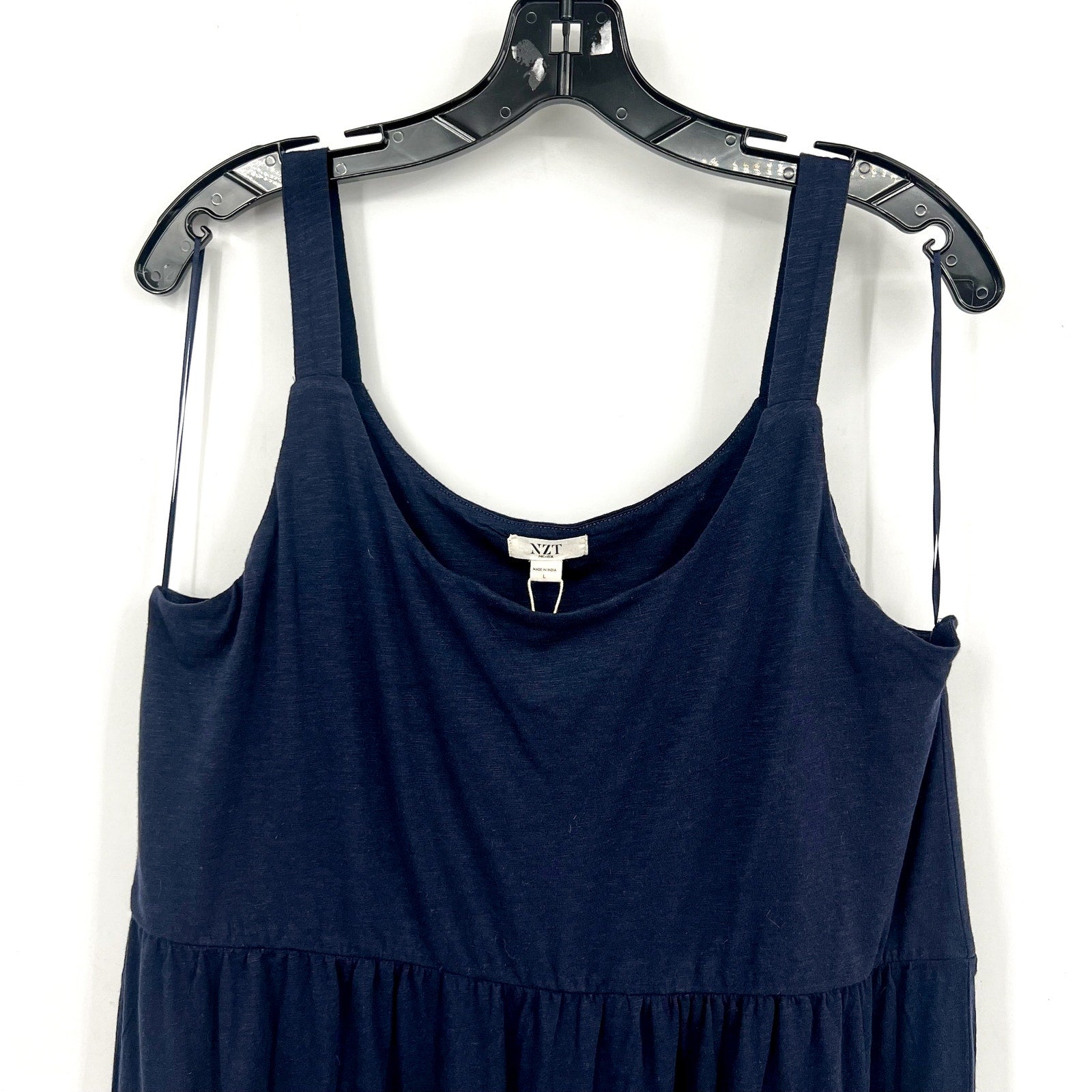 NIC+ZOE Tiered Maxi Tank Dress Large Dark Blue Cotton Blend Scoop Neck NWT