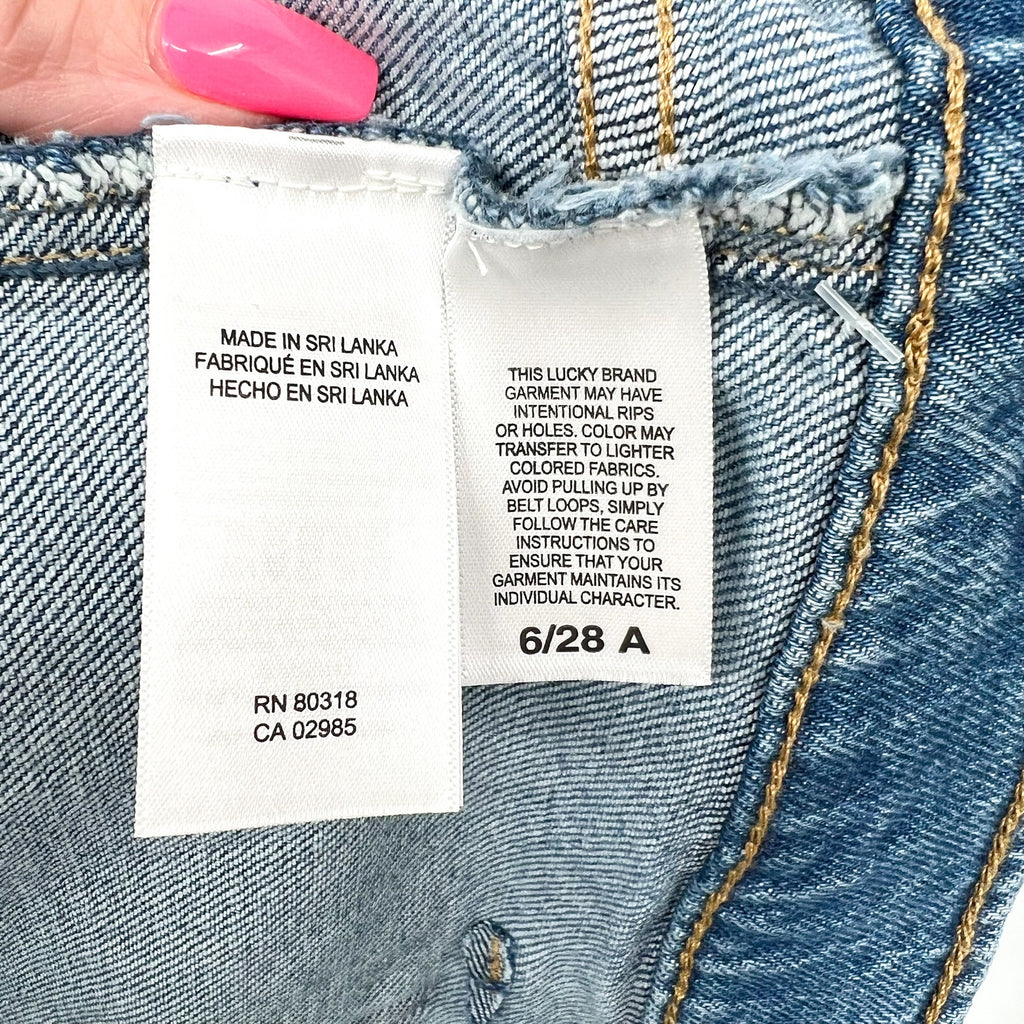 LUCKY BRAND Women's Patched Boy Jeans Size 6 28A Blue Button-Fly Mid-Rise NWT