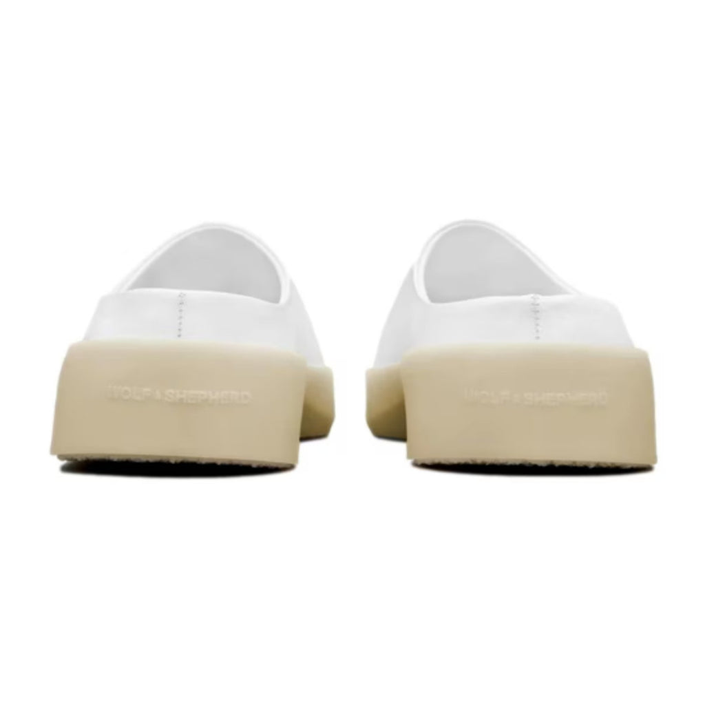 Wolf & Shepherd Cruise Mule Slip On Shoe Mens 5.5 Womens 7 White Leather NIB