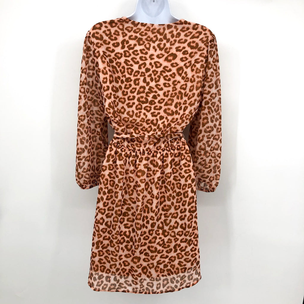 DR2 Women's Leopard V Neck Wrap Dress Small Blush Long Sleeves Lined NWT