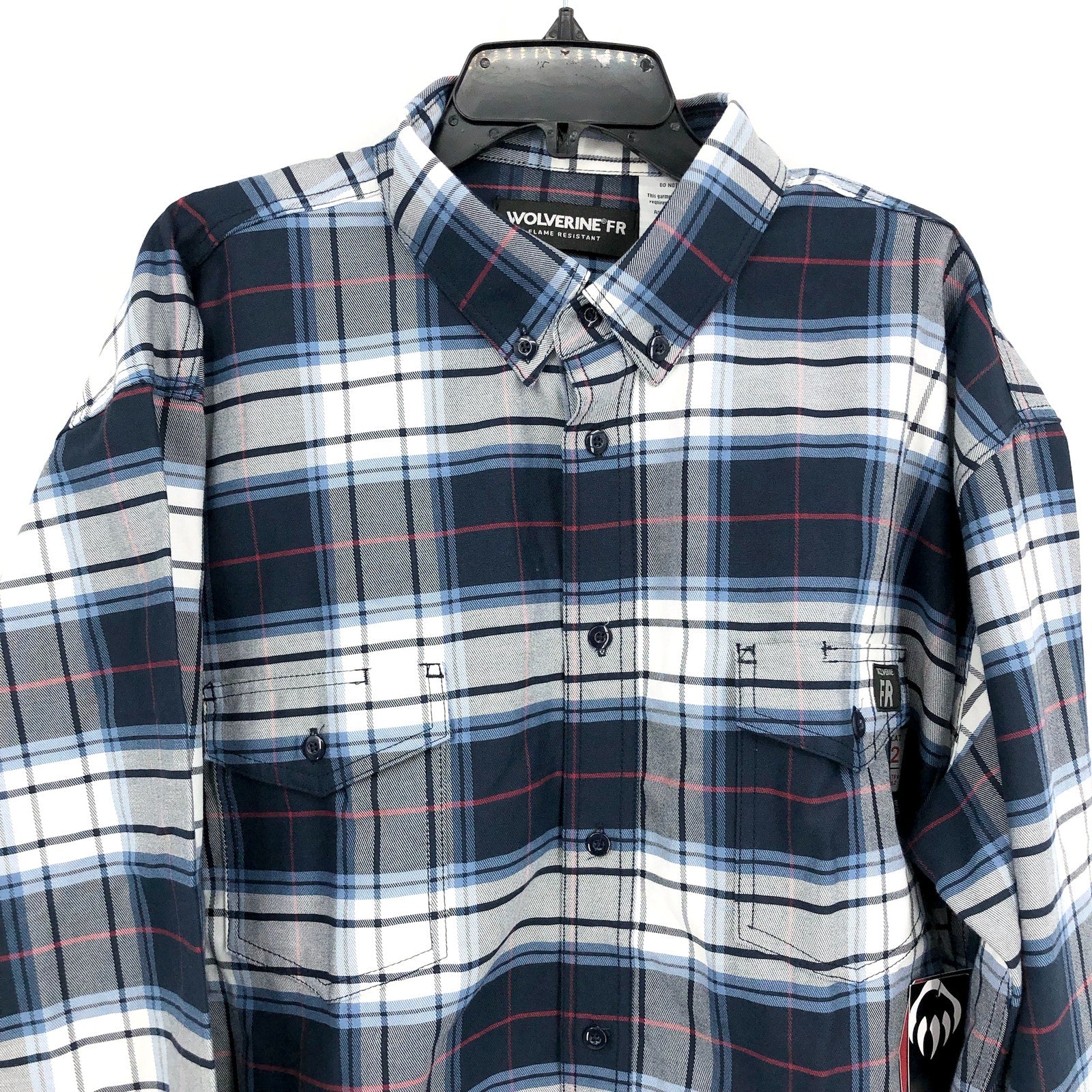 Wolverine Mens FR Twill Shirt XXL Blue White Plaid Long Sleeve NWT