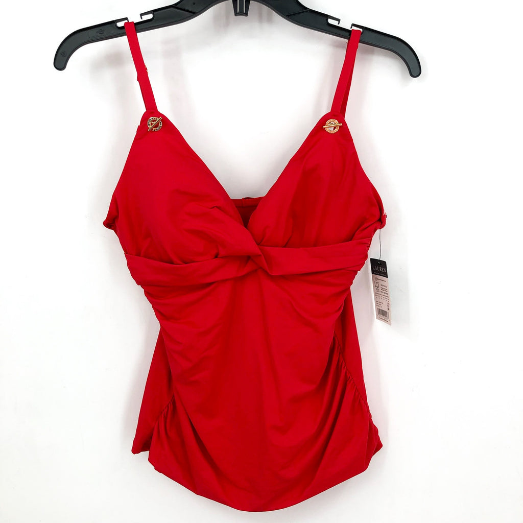 LAUREN RALPH LAUREN Toggle Underwire Tankini Size 10 Red Beach Club Solids NWT