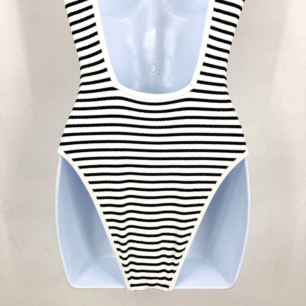 L*SPACE Coco Classic One-Piece Swimsuit XS Black White Sail Along Stripe NWT