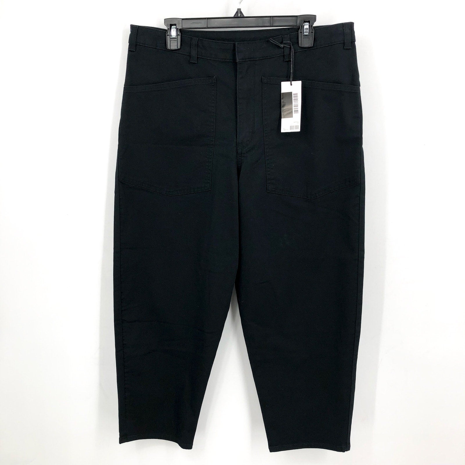 LABEL Womens Go-To Pants Large Black Relaxed Fit High Rise Crop Pockets NWT