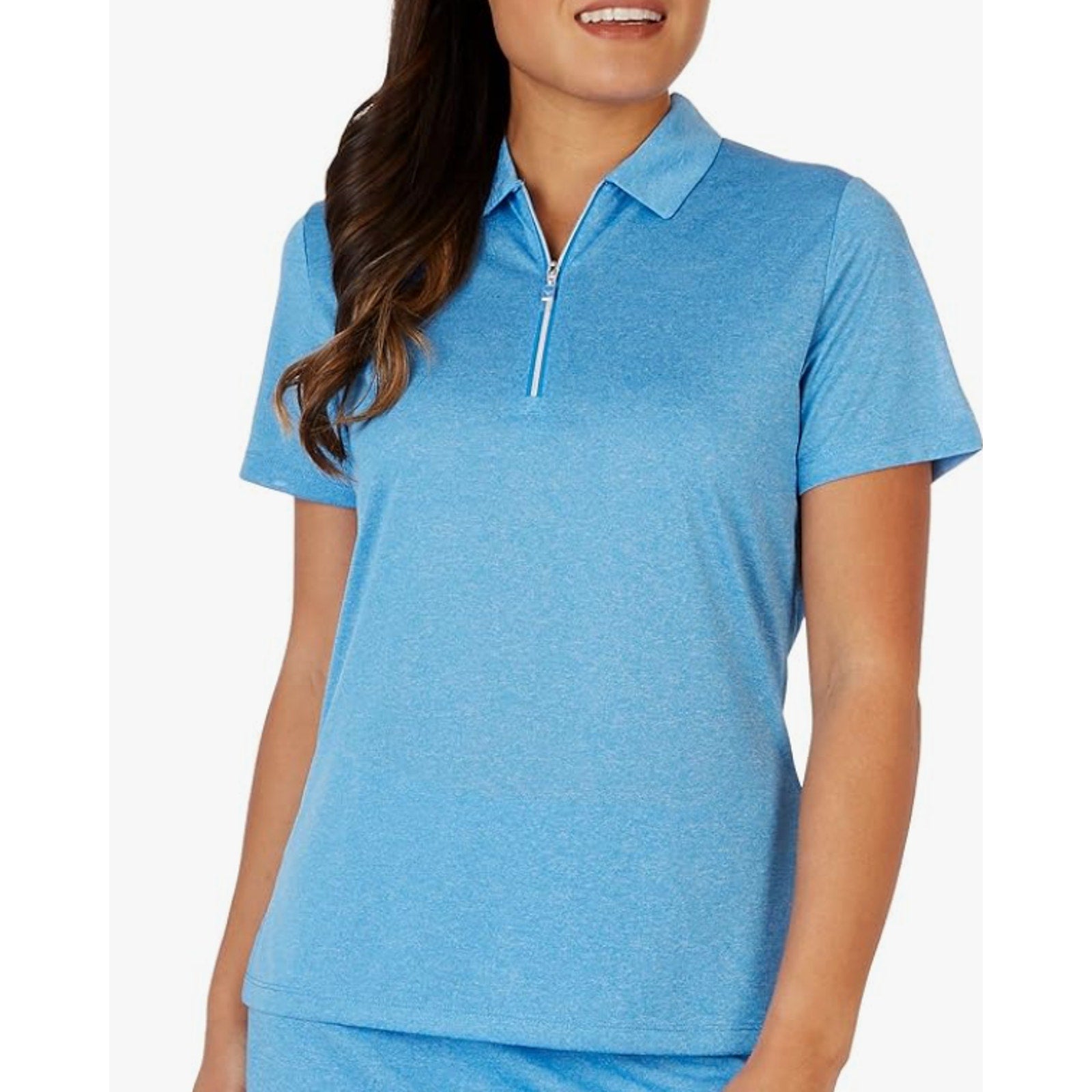 CALLAWAY Womens Golf Polo Shirt Large Blue Heather Quarter Zip Short Sleeve NWT