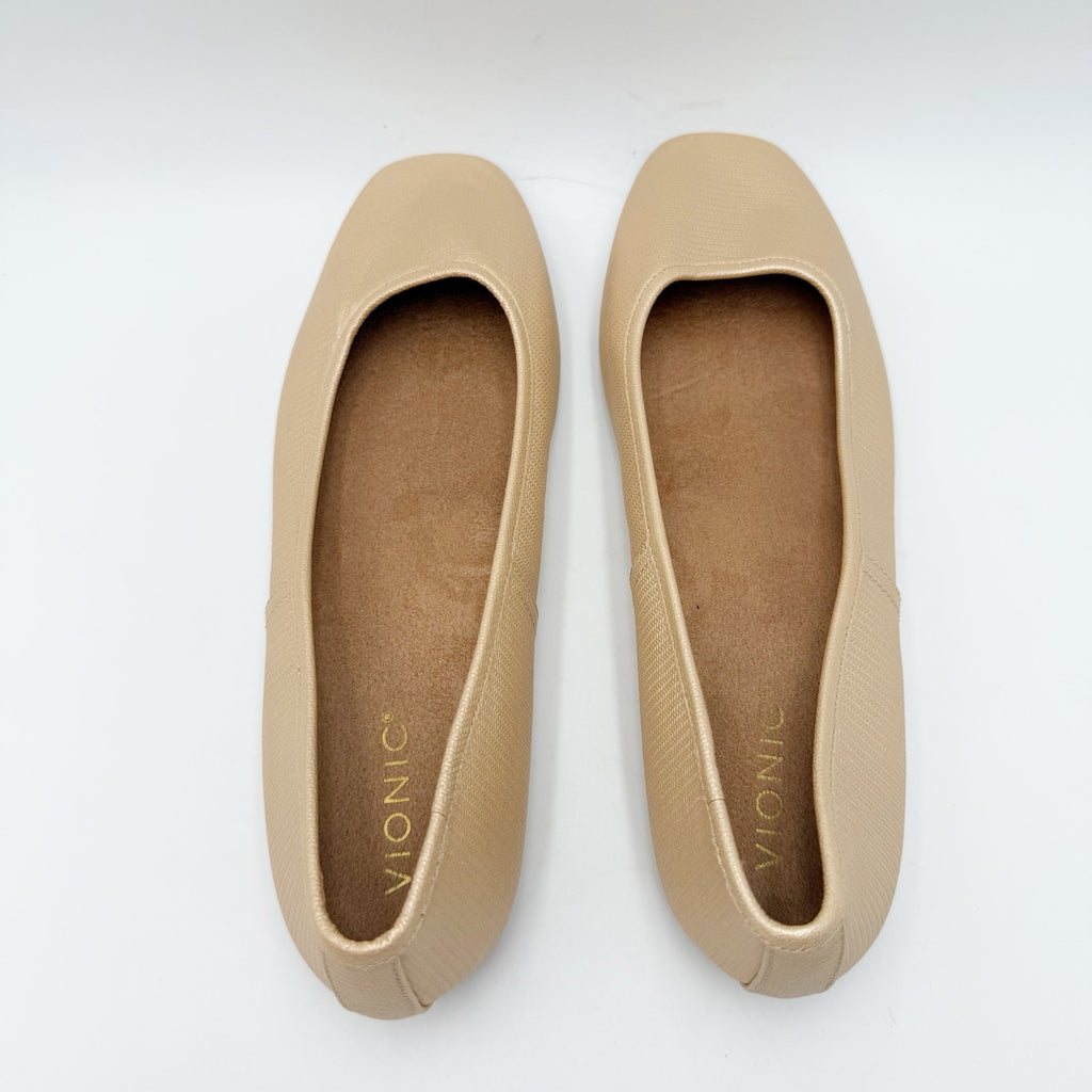 Vionic Womens Orinda Ballet Flats Size 10 EU 41 Gold Leather Slip On NWOB