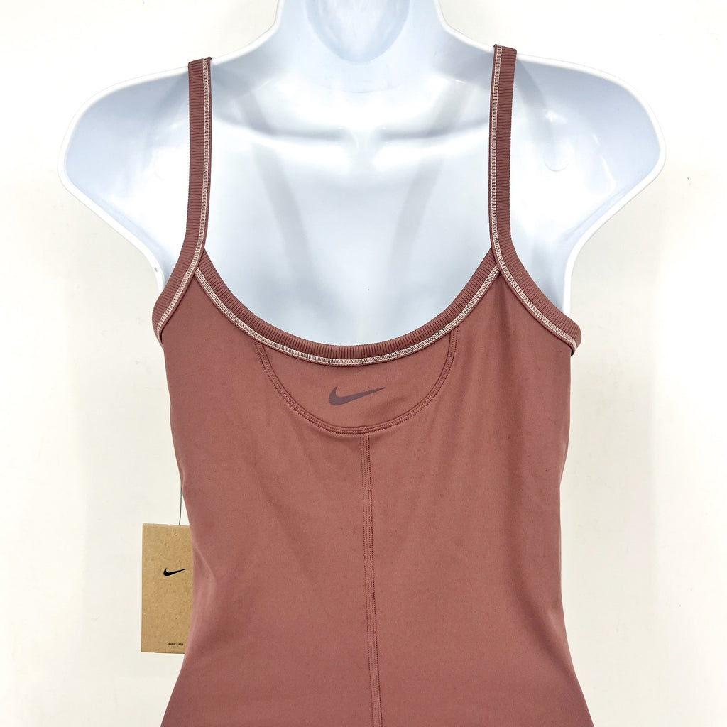 NIKE Women's One Dri-FIT Short Bodysuit Small Pink Smokey Mauve Sleeveless NWT