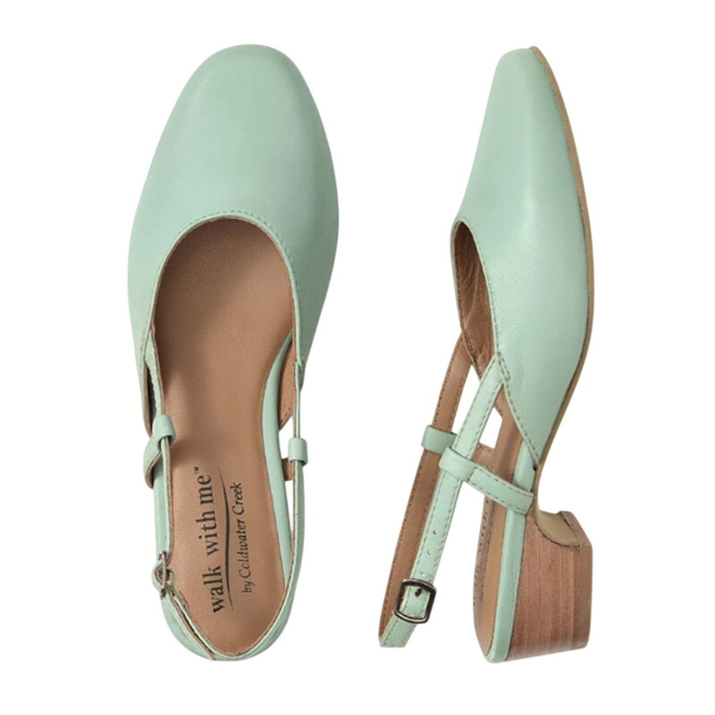 Coldwater Creek Womens Josie 2 Slingback Heels Size Size 9 Sea Green Leather NIB