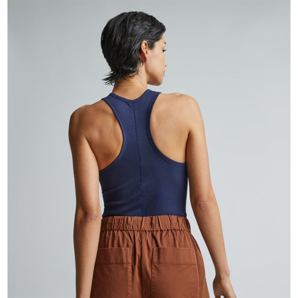 EVERLANE Women's The Luxe Rib Racerback Tank Medium Navy Blue Supima Cotton NWT