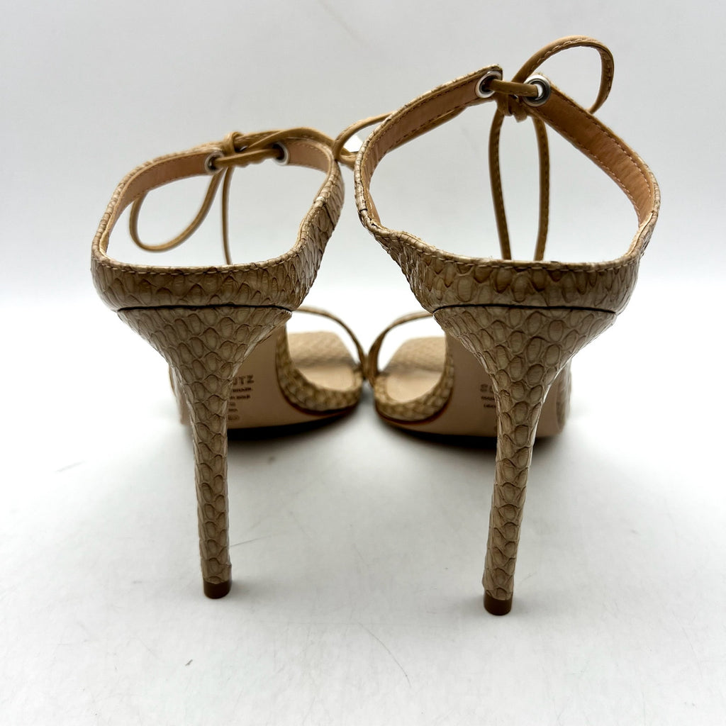 SCHUTZ Womens Mavis Heel Sandals Size 5 B Snake Shine Light Nude Leather NIB